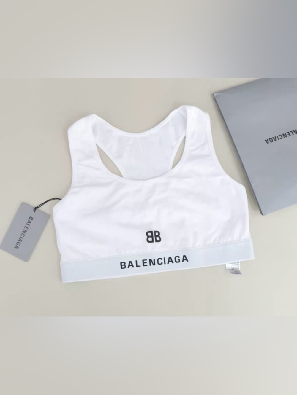 🚩steal Balenciaga White Logo Racerback Sports Bra